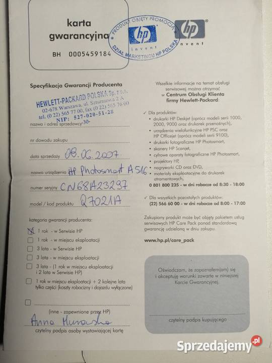 drukarka kolor HP Photosmart A516 druk Zgierz