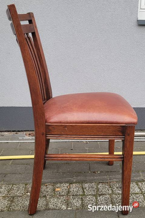 Krzesła dębowe ze skórzanym siedziskiem 6 sztuk Krzesła Zamość sprzedam