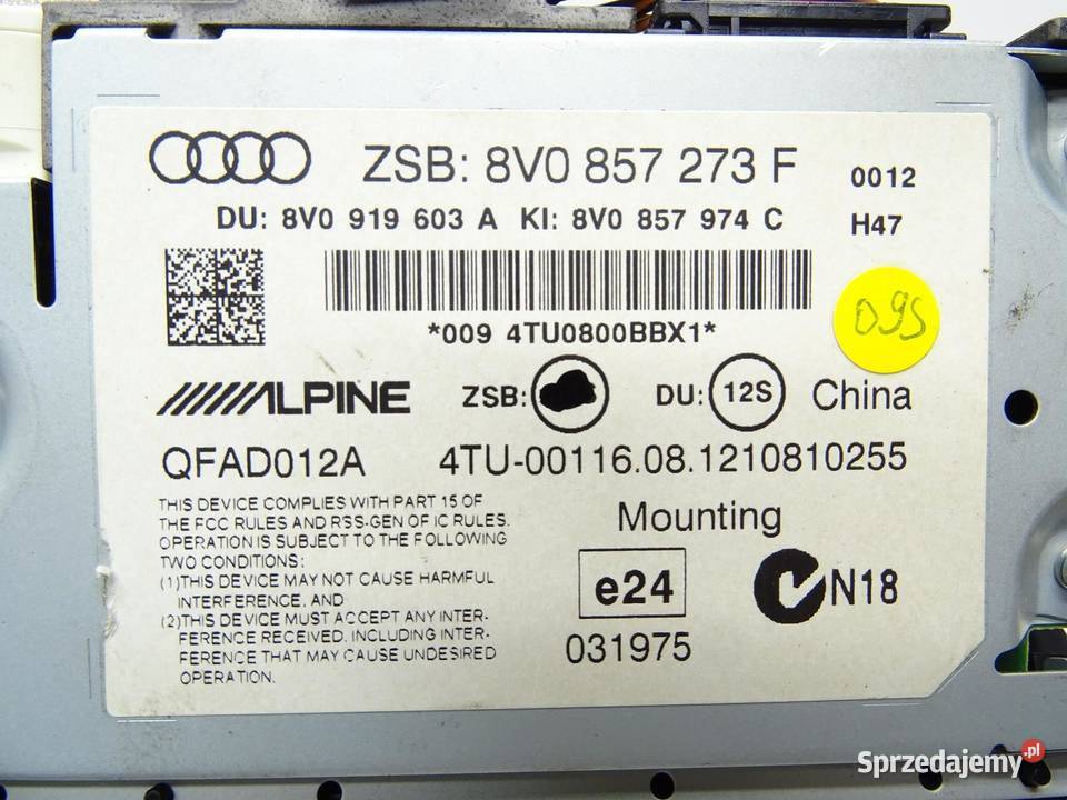 WYŚWIETLACZ EKRAN LCD NAVI NAWIGACJI 8V0857273F