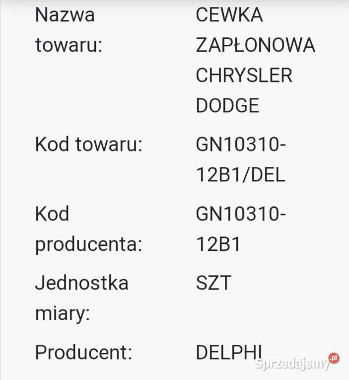 Cewki zapłonowe Delphi Chrysler Dodge Koło sprzedam