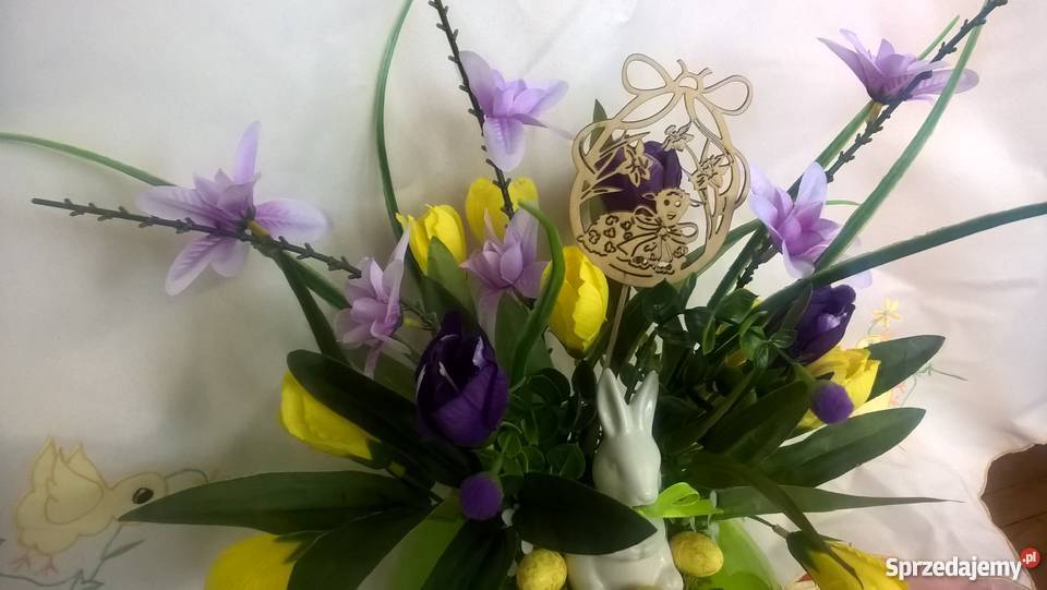 stroik zając ceramiczny tulipany Wielkanoc hand wielokolorowy Dekoracje i ozdoby mazowieckie Sierpc