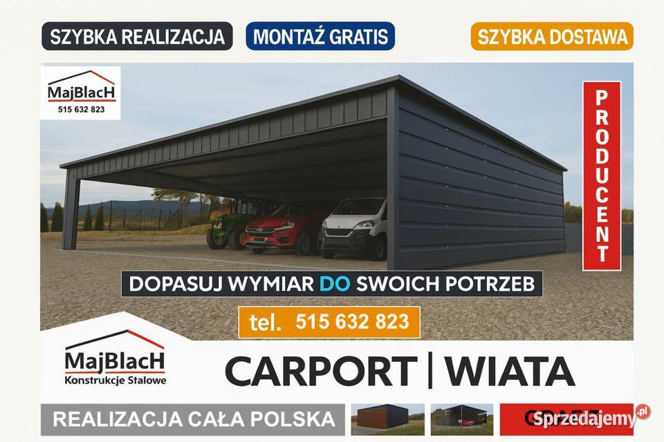 A18Zadaszenie CARPORT WIELOSTANOWISKOWY Wiata Chodzież