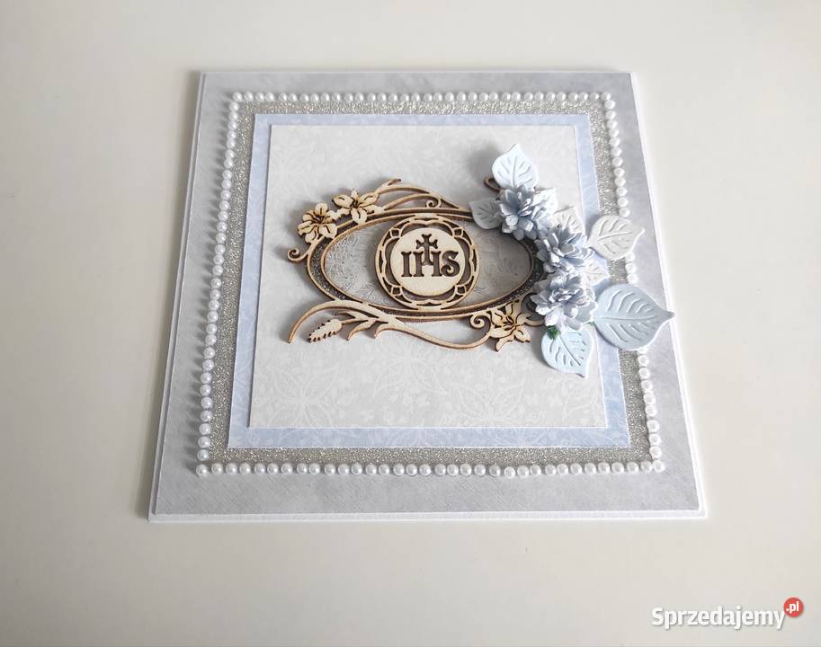 Kartka ręcznie robiona Komunia Święta IHS Łódź