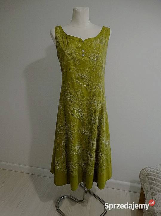 Sukienka Laura Ashley Limonkowa Zdobiona Haftem Łomża