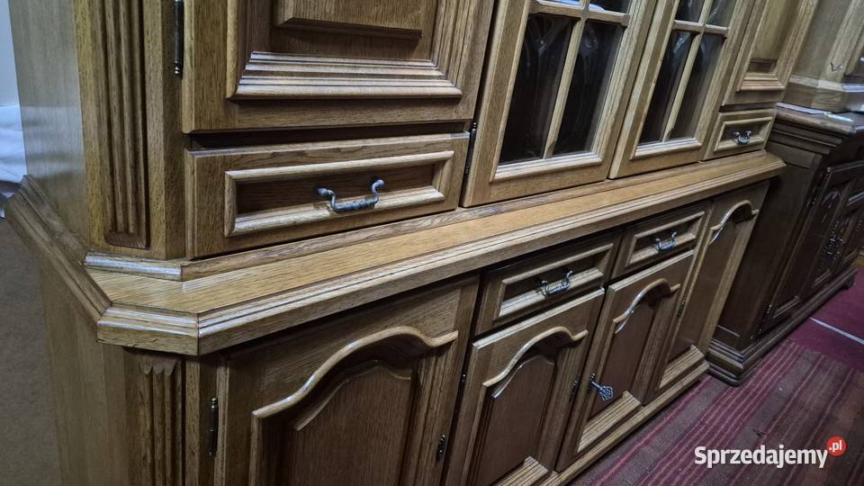 Biblioteka gabinetowa kredens witryna dębowa dąb 197cm