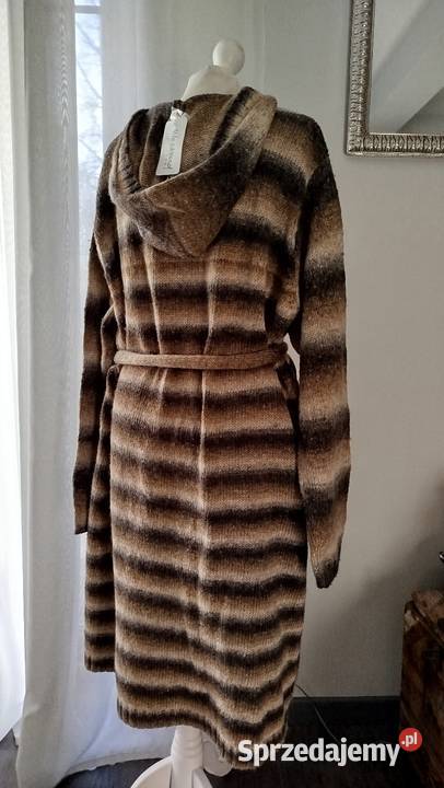 Brązowy sweter płaszcz z kapturem 52 xxxl Paski Białystok