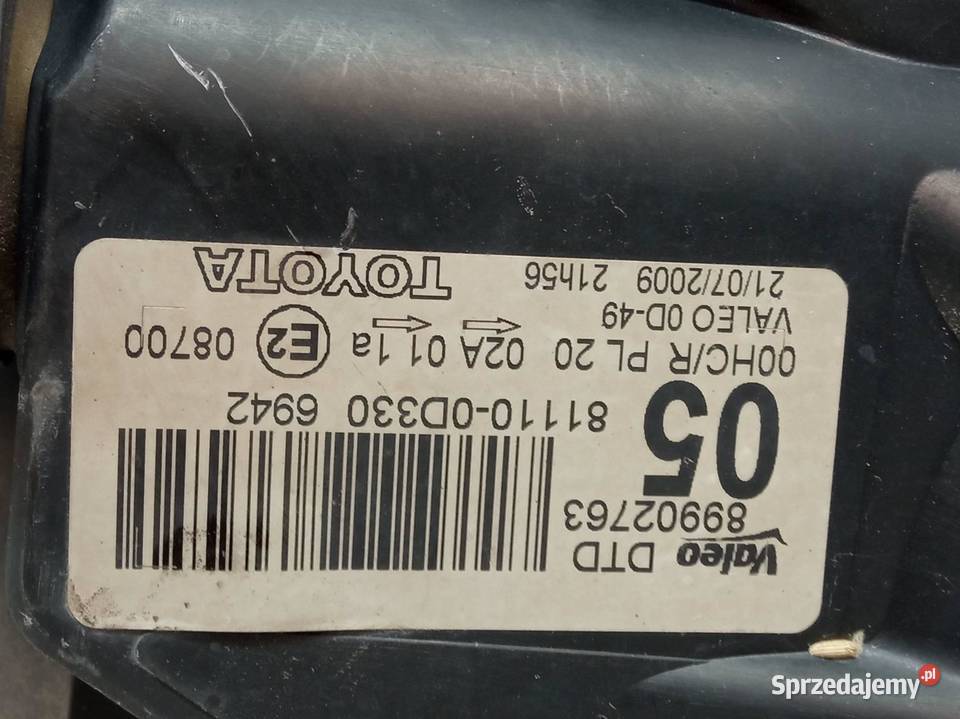LAMPA PRZÓD PRAWA EUROPA LIFT 811100D330 Toyota sprzedam