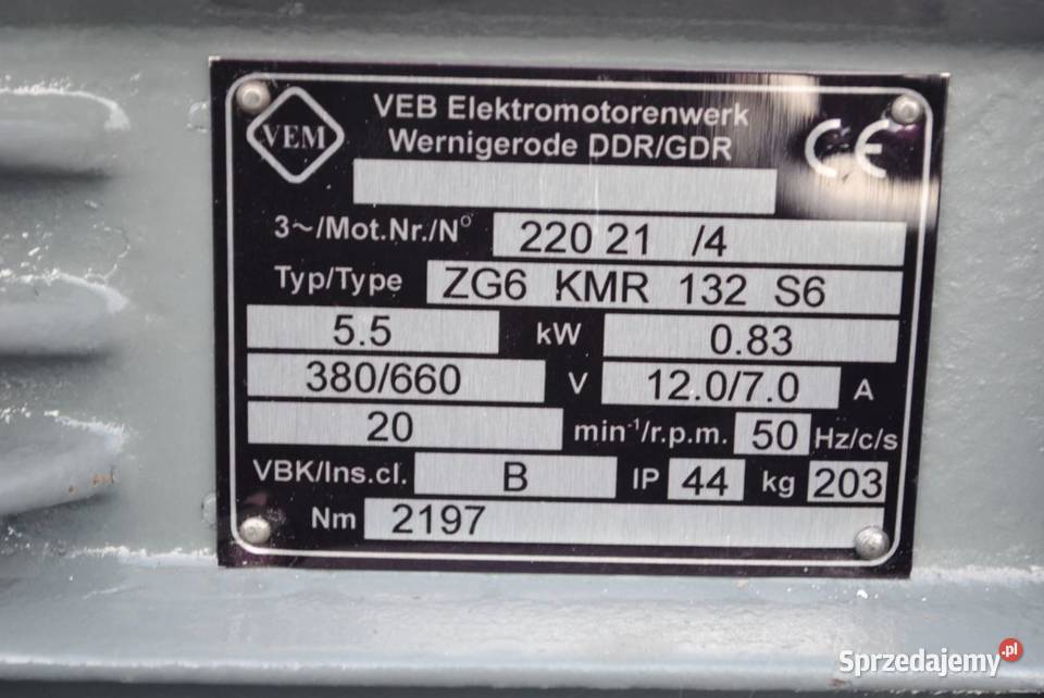 Motoreduktor 55kw 20obrmin faktura Vat lubuskie sprzedam