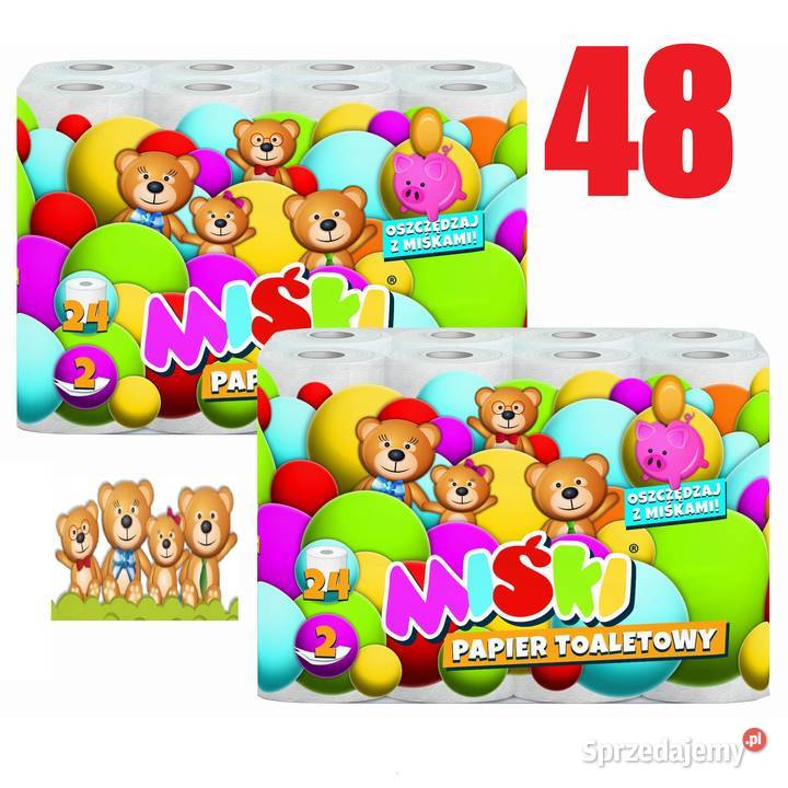48 rolek Papier toaletowy Biały Miśki 2x 24