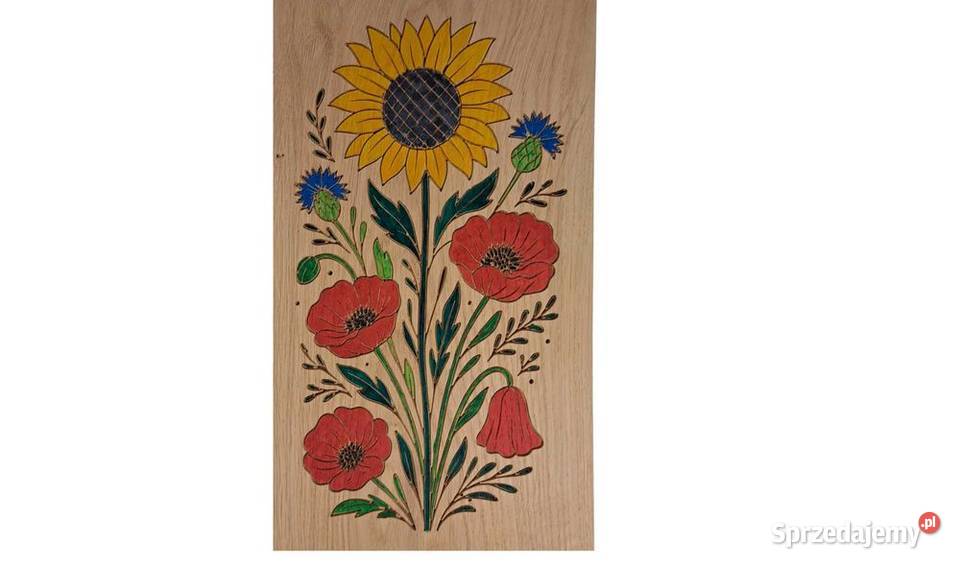 Piękna ozdoba z drewna słonecznik maki chabry zachodniopomorskie Malechowo sprzedam