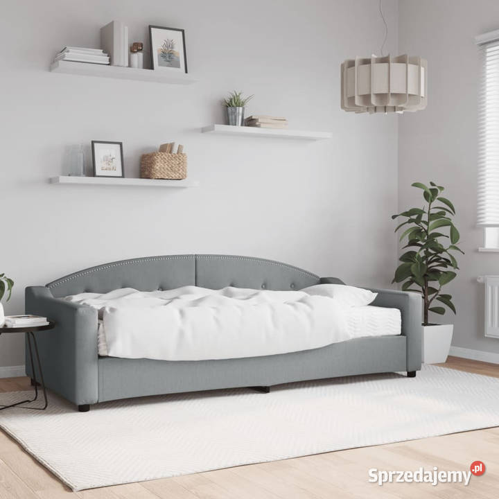 Sofa z materacem do spania jasnoszara tkanina Warszawa