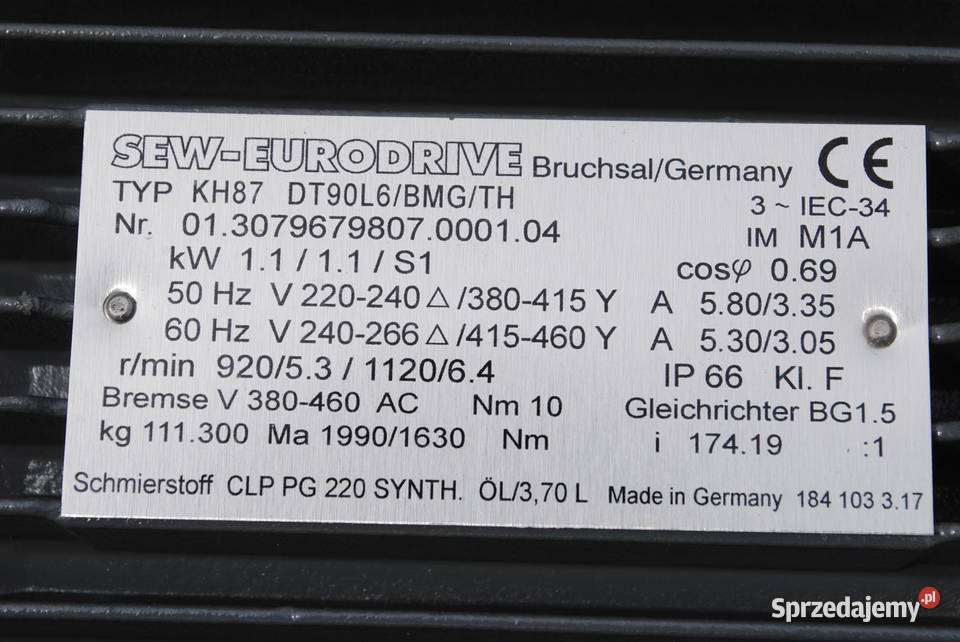 Motoreduktor kątowy 11kw 53obrmin z hamulcem Kargowa