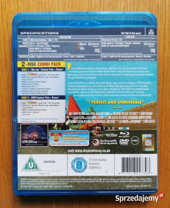 Toy Story 2 Bluray DVD En 1999 Special Edition Blu-ray Parzęczew sprzedam