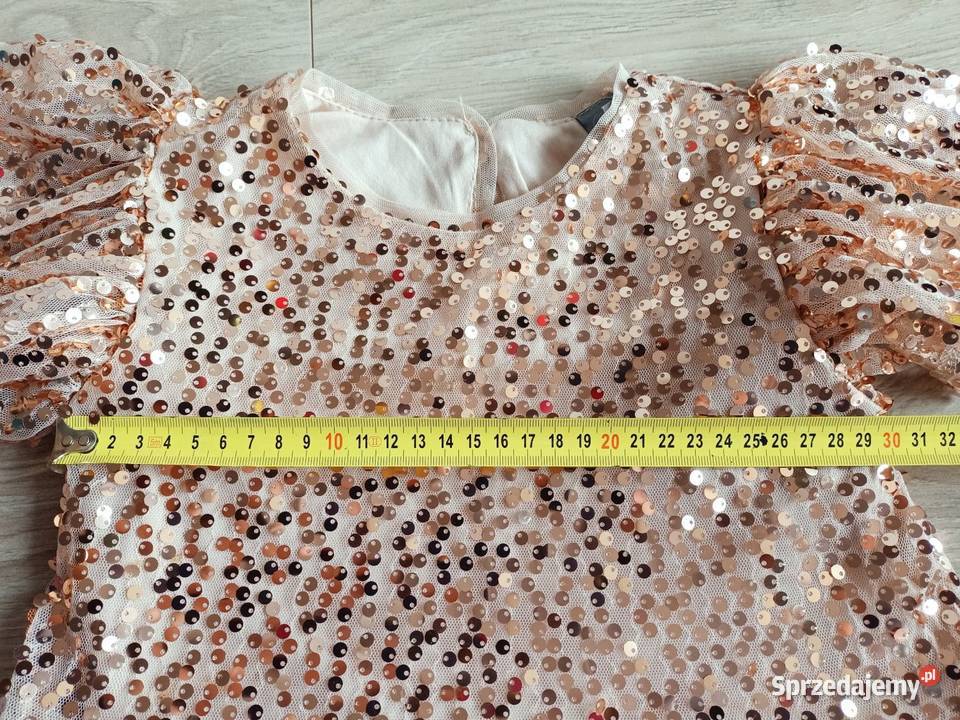 Sukienka dziewczęca złoto beżowa w cekiny 110 Płock