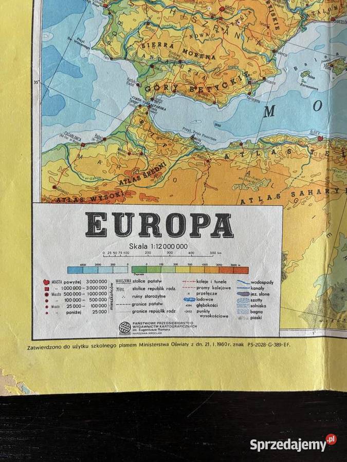 Stara mapa polityczna i hipsometryczna Europy Elbląg