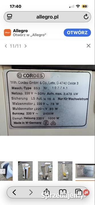 Sprzedam magiel parowy Niemieckiej firmy CORDES Cekanowo