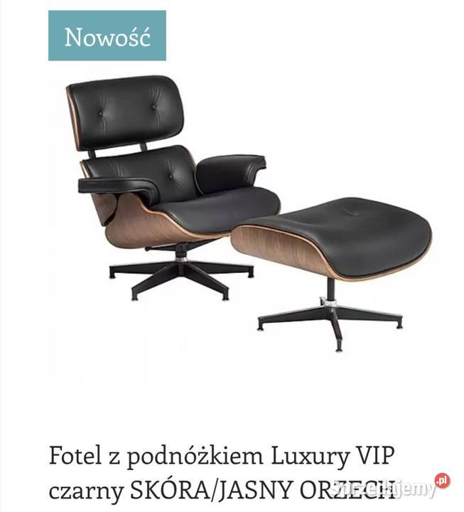 Fotel z podnozkiem czarny skóra naturalna VIP Darmowa dostaw