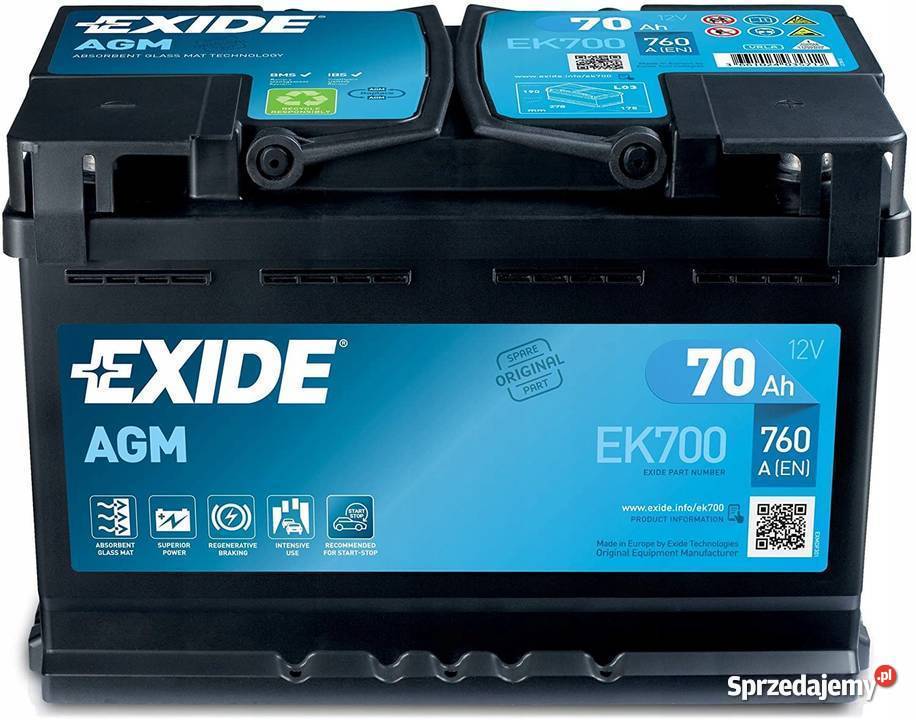 Akumulator EXIDE AGM STARTSTOP EK700 70Ah 760A Rzeszów