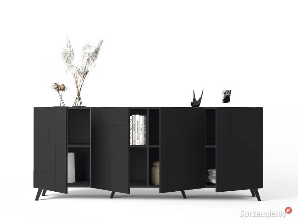 PURE WALL czarna komoda ryflowana 200 4 drzwi 82cm Rzeszów