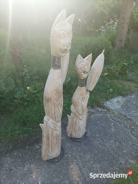 Drewniane koty rzeźba vintage ozdoba dekoracja mazowieckie Sterdyń