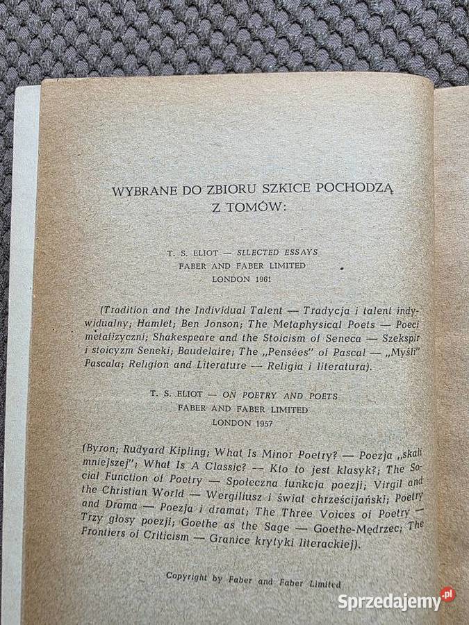 T S Eliot Szkice literackie miękka Książki naukowe i popularnonaukowe