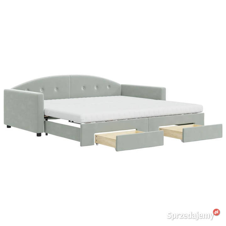 Sofa rozsuwana z szufladami jasnoszara aksamit Warszawa