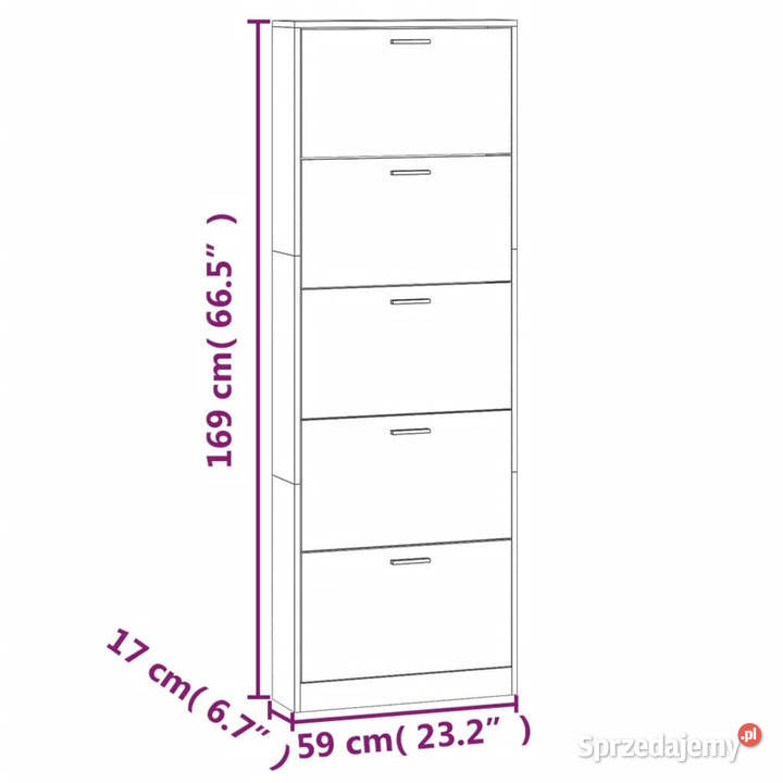 Półka na buty przydymiony dąb 59x17x169 WM342515 Warszawa