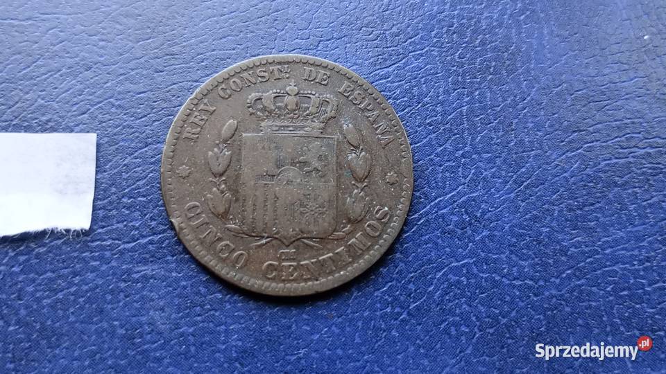 Stare monety 5 centymów 1877 Hiszpania Lesko