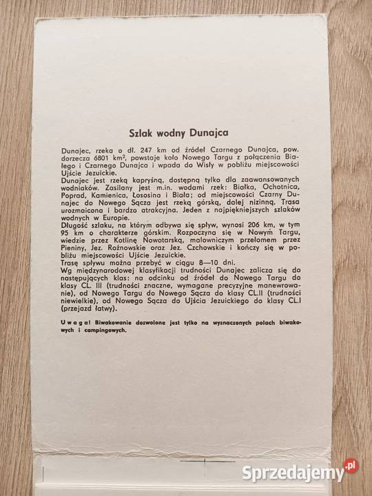 Szlak wodny Dunajec Mapa Turystyczna Plan PRL