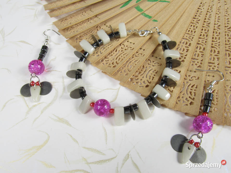 Bransoletka kolczyki zestaw biały grafitowy Katowice