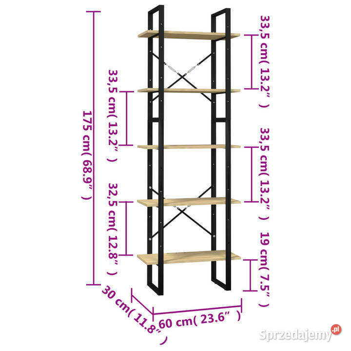 5poziomowy regał na książki 60x30x175 lite Warszawa