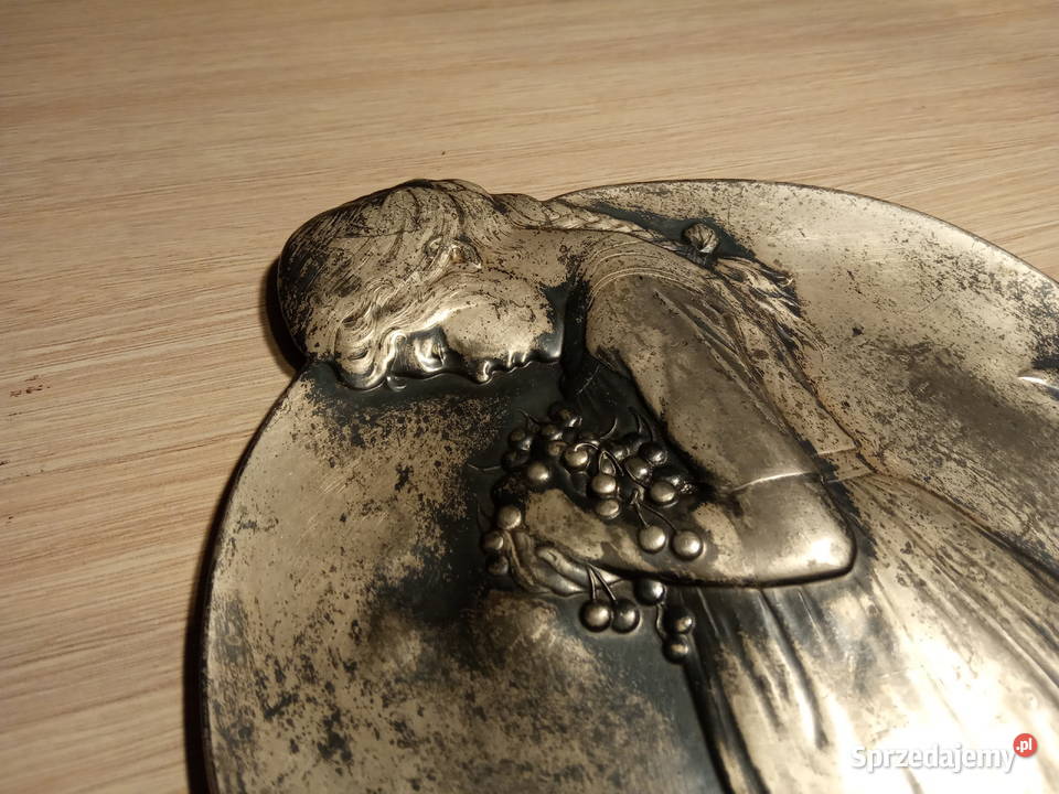 Secesja unikatowa piękna plakieta Wiśnie WMF Kraków