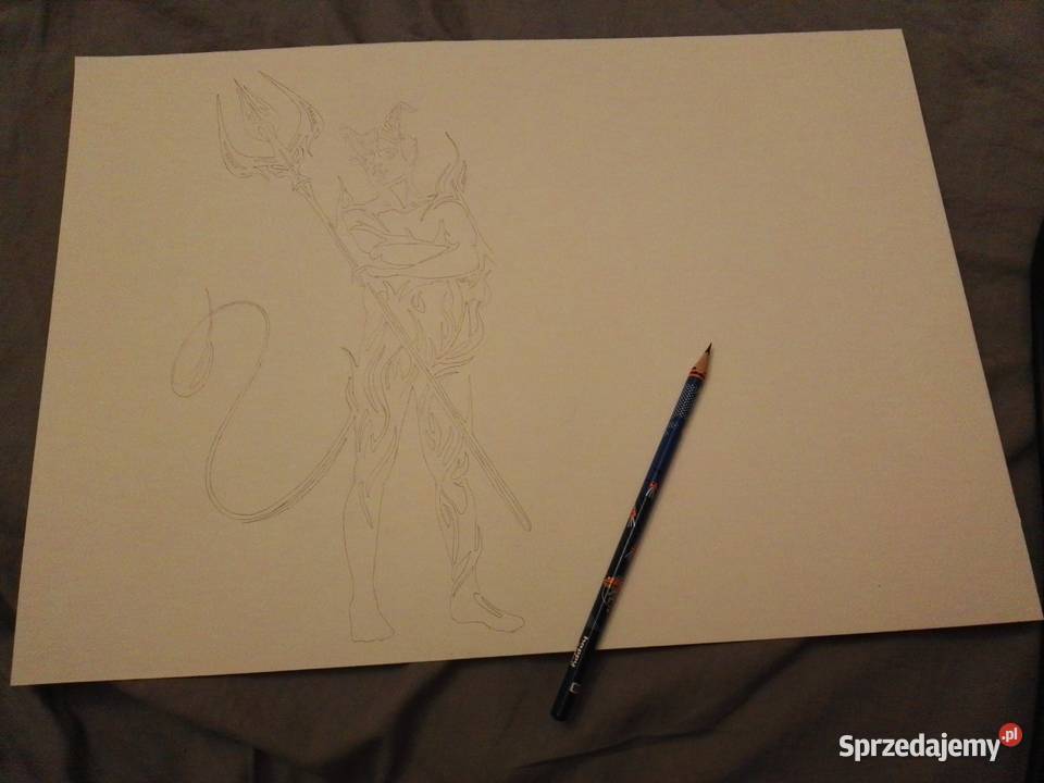 Rysunek diabeł i anioł cienkopis blok tech A3