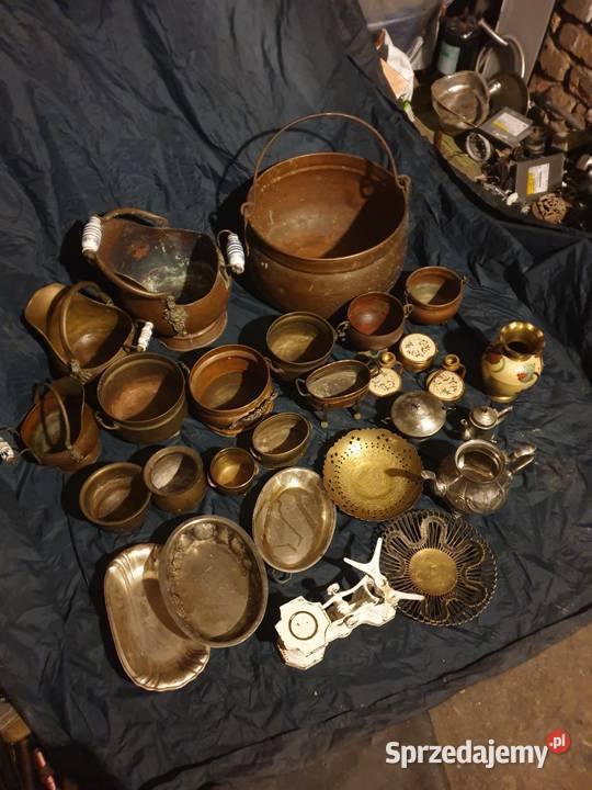 Duży kocioł miedziany 30L komplet mosiądzu i Antyki podkarpackie Jasło