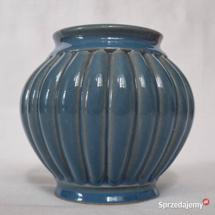 Ceramiczny pękaty wazon błękitny porcelit niebieski Warszawa