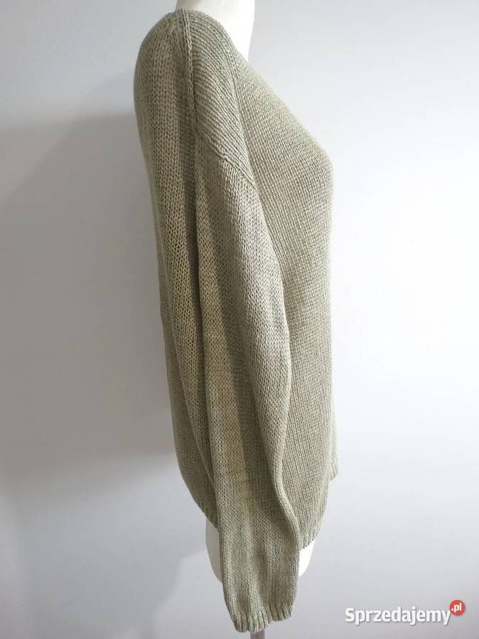 Sweter Lniany 100 Len Oliwkowy Bluzka Dzianinowa Swetry i golfy Łomża