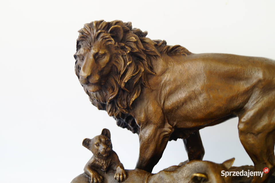 Figura z brązu LEW rodzina lwów piękna masywna Gizałki