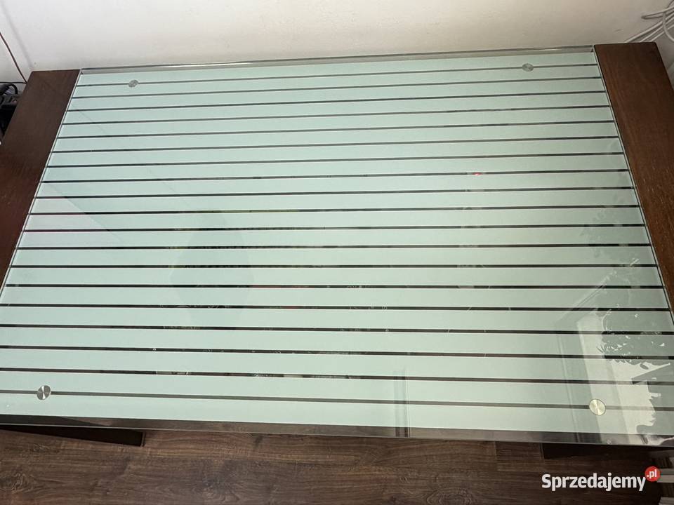 Elegancki stół drewno grube szkło Tychy