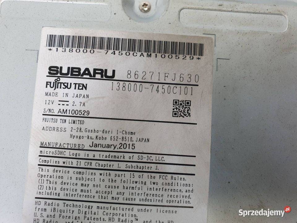 RADIO SUBARU IMPREZA 86271FJ630 Lipno
