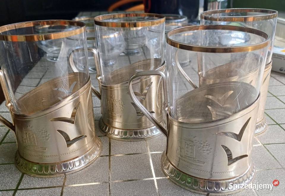 42 częściowy zestaw PRL vintage z złoceniem