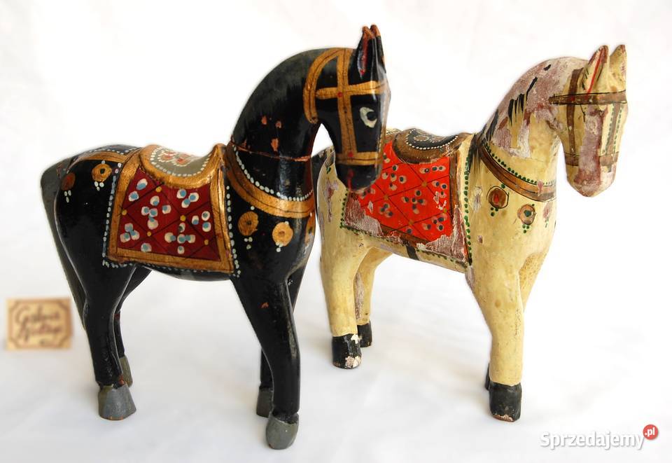 Koń indyjski rzeźba drewniana malowana indyjska