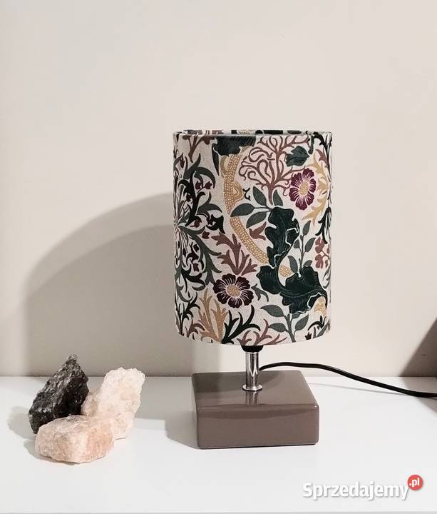 Lampka nocna ceramiczna z abażurem z tkaniny Aleksandrów Łódzki