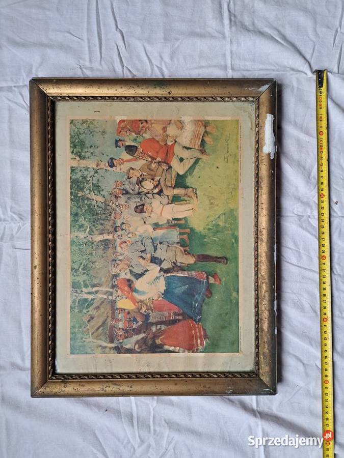 Obraz przedwojenny druk rama patriotyczny Brzesko