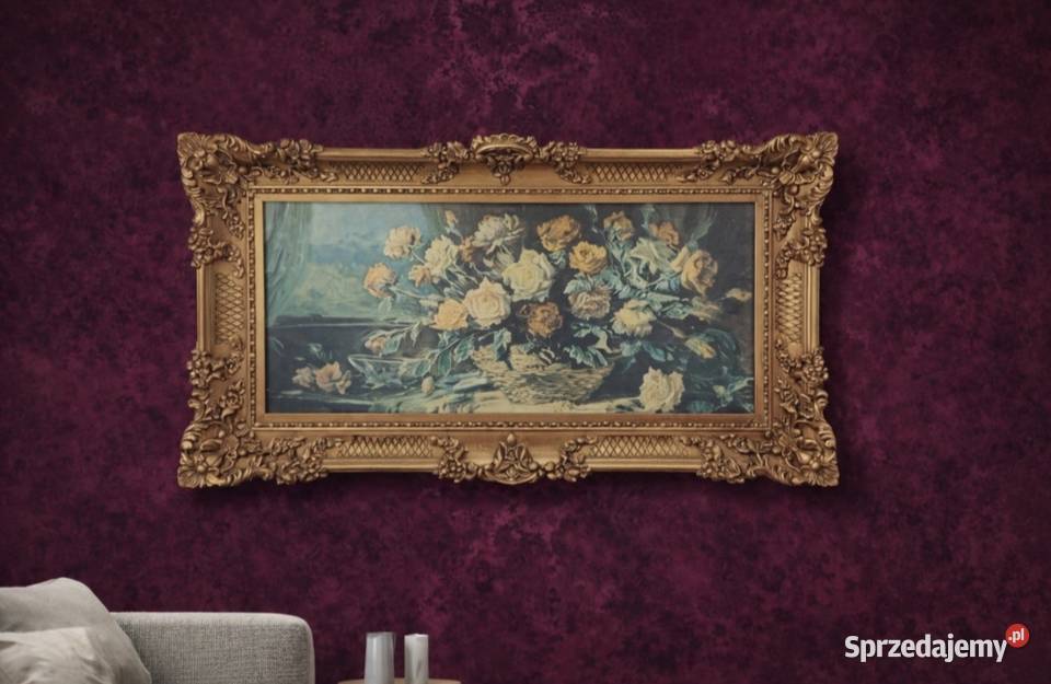 Duży obraz Kompozycja kwiatowa w ozdobnej zlotej Pabianice sprzedam