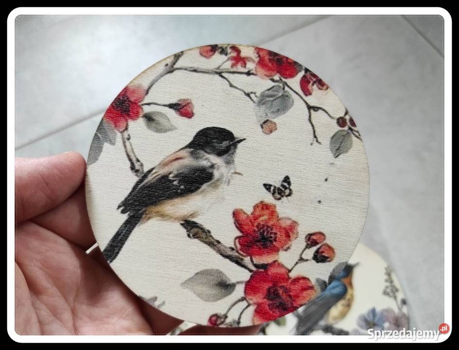 Podkładki pod kubki drewniane ptaki ptaszki 6 Płock