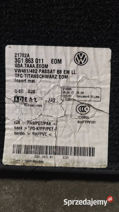 Dywaniki samochodowe VW Passat B8 Oryginał Wrocław