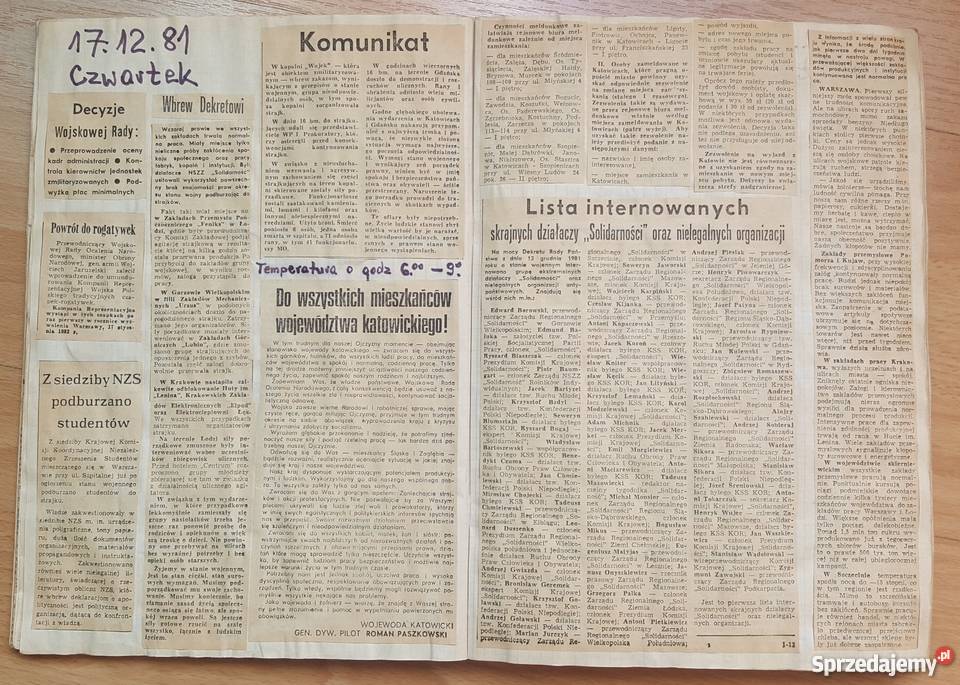 Stan wojenny wybrane informacje z gazet Katowice