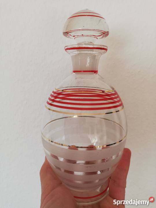 Karafka szkło czerwone paski Porcelana i szkło Ropa