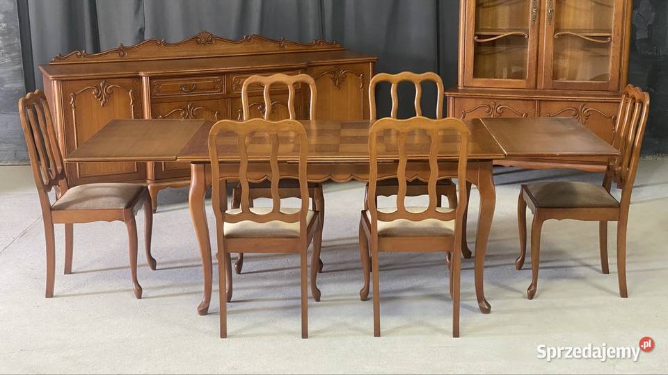 Stół dębowy rozkładany 6 krzeseł w stylu