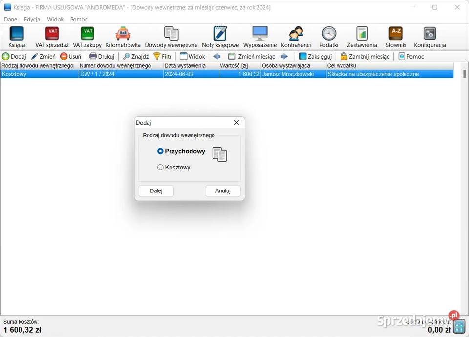Księga przychodów i rozchodów brutto biurowe Łódź sprzedam